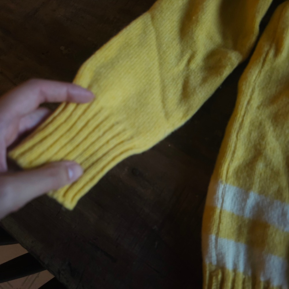 Vintage Miss Holly Yellow Wool Cardigan Sweater Striped V-Neck Japan 1970s 1960s - Picture 8 of 12